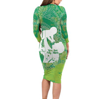 Green Polynesia Father's Day Long Sleeve Bodycon Dress Dad You Are My Hero
