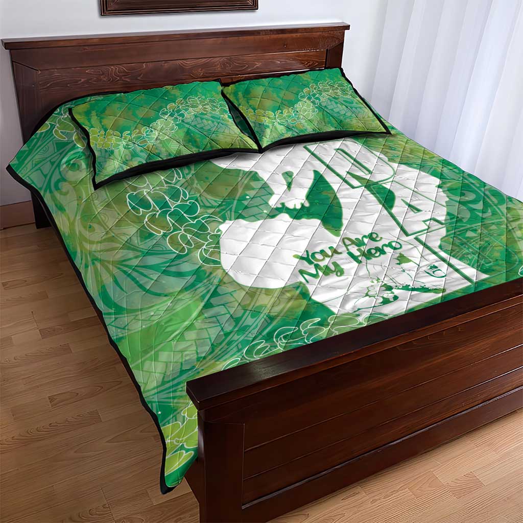 Green Polynesia Father's Day Quilt Bed Set Dad You Are My Hero