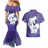 Purple Polynesia Father's Day Couples Matching Mermaid Dress and Hawaiian Shirt Dad You Are My Hero