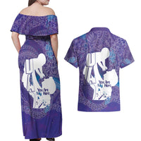 Purple Polynesia Father's Day Couples Matching Off Shoulder Maxi Dress and Hawaiian Shirt Dad You Are My Hero