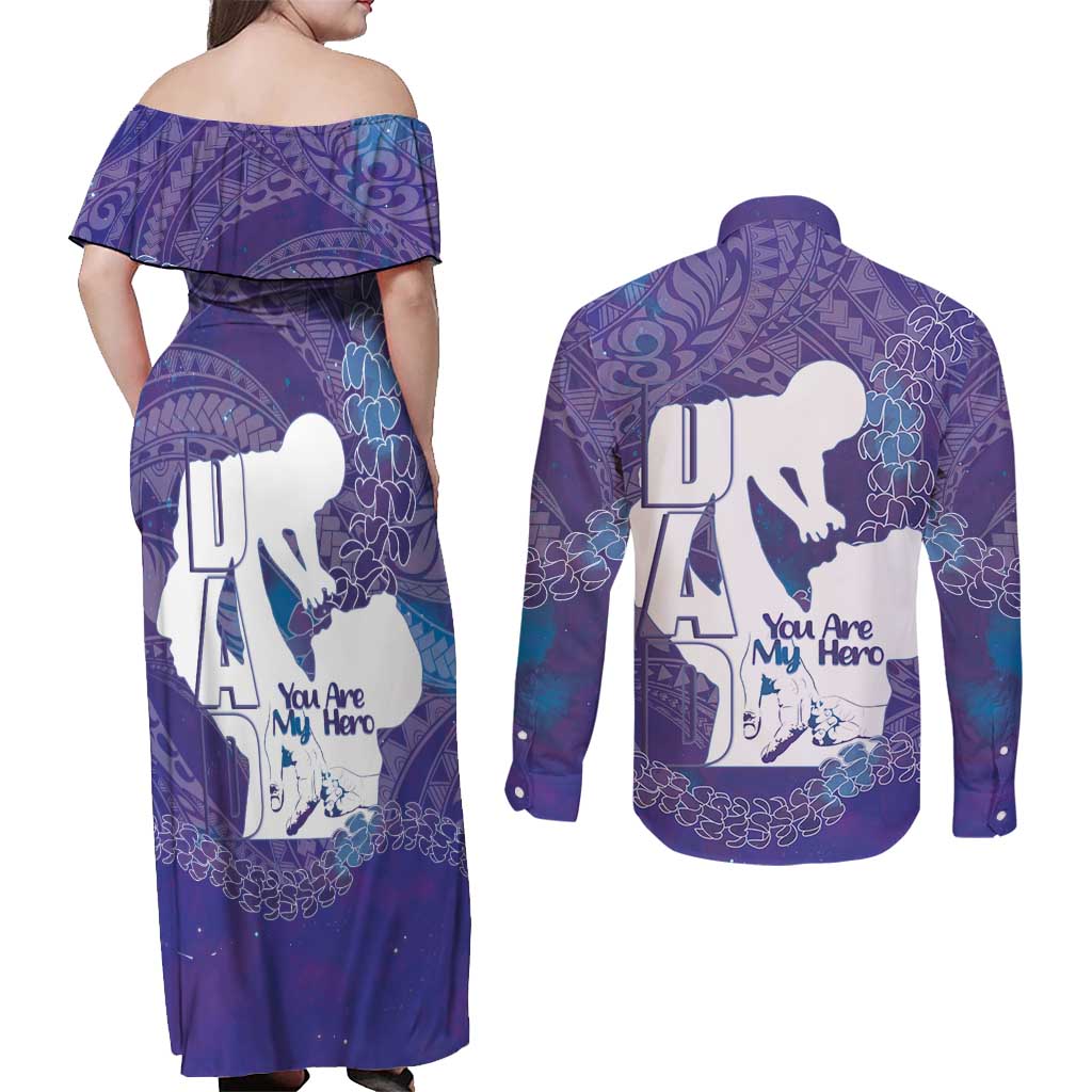 Purple Polynesia Father's Day Couples Matching Off Shoulder Maxi Dress and Long Sleeve Button Shirt Dad You Are My Hero LT14 - Polynesian Pride