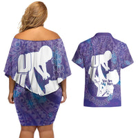Purple Polynesia Father's Day Couples Matching Off Shoulder Short Dress and Hawaiian Shirt Dad You Are My Hero