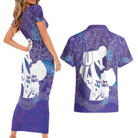 Purple Polynesia Father's Day Couples Matching Short Sleeve Bodycon Dress and Hawaiian Shirt Dad You Are My Hero