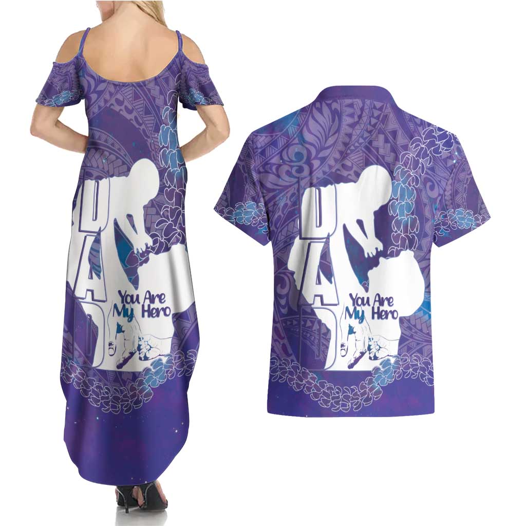 Purple Polynesia Father's Day Couples Matching Summer Maxi Dress and Hawaiian Shirt Dad You Are My Hero