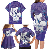 Purple Polynesia Father's Day Family Matching Long Sleeve Bodycon Dress and Hawaiian Shirt Dad You Are My Hero