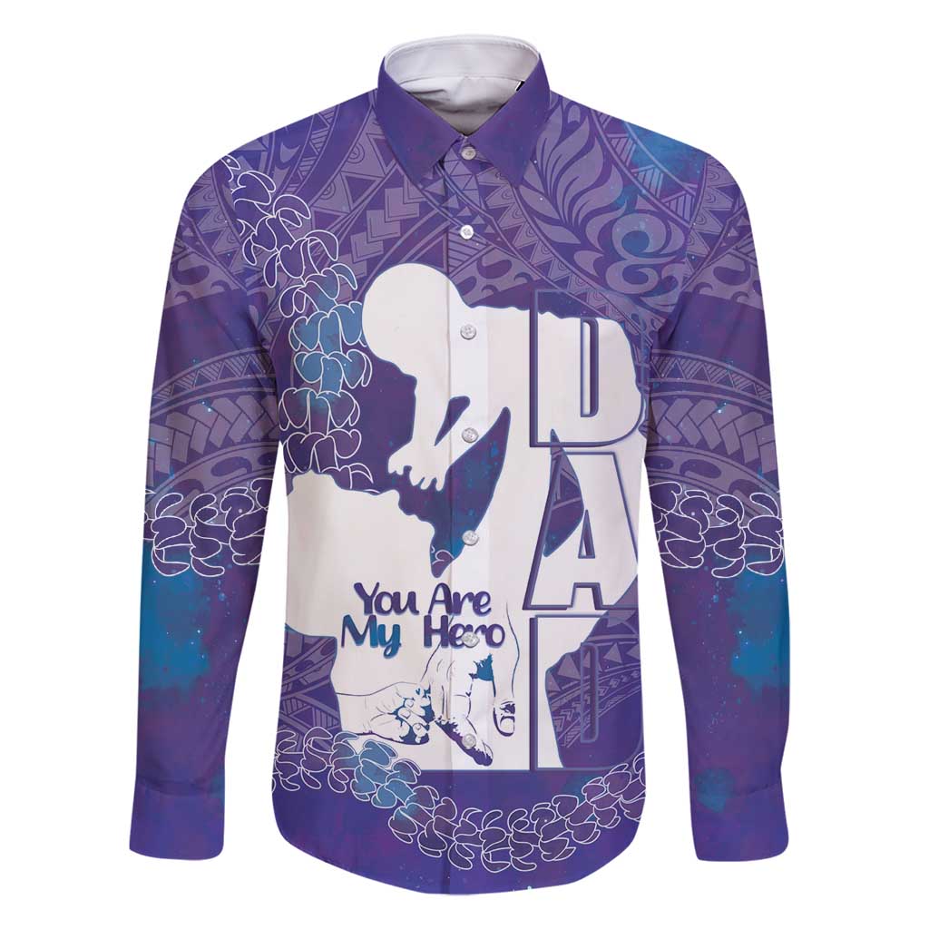 Purple Polynesia Father's Day Family Matching Long Sleeve Bodycon Dress and Hawaiian Shirt Dad You Are My Hero