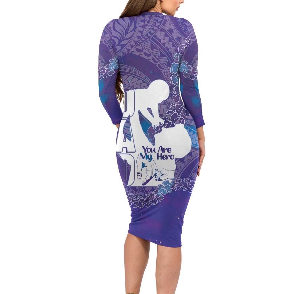 Purple Polynesia Father's Day Family Matching Long Sleeve Bodycon Dress and Hawaiian Shirt Dad You Are My Hero