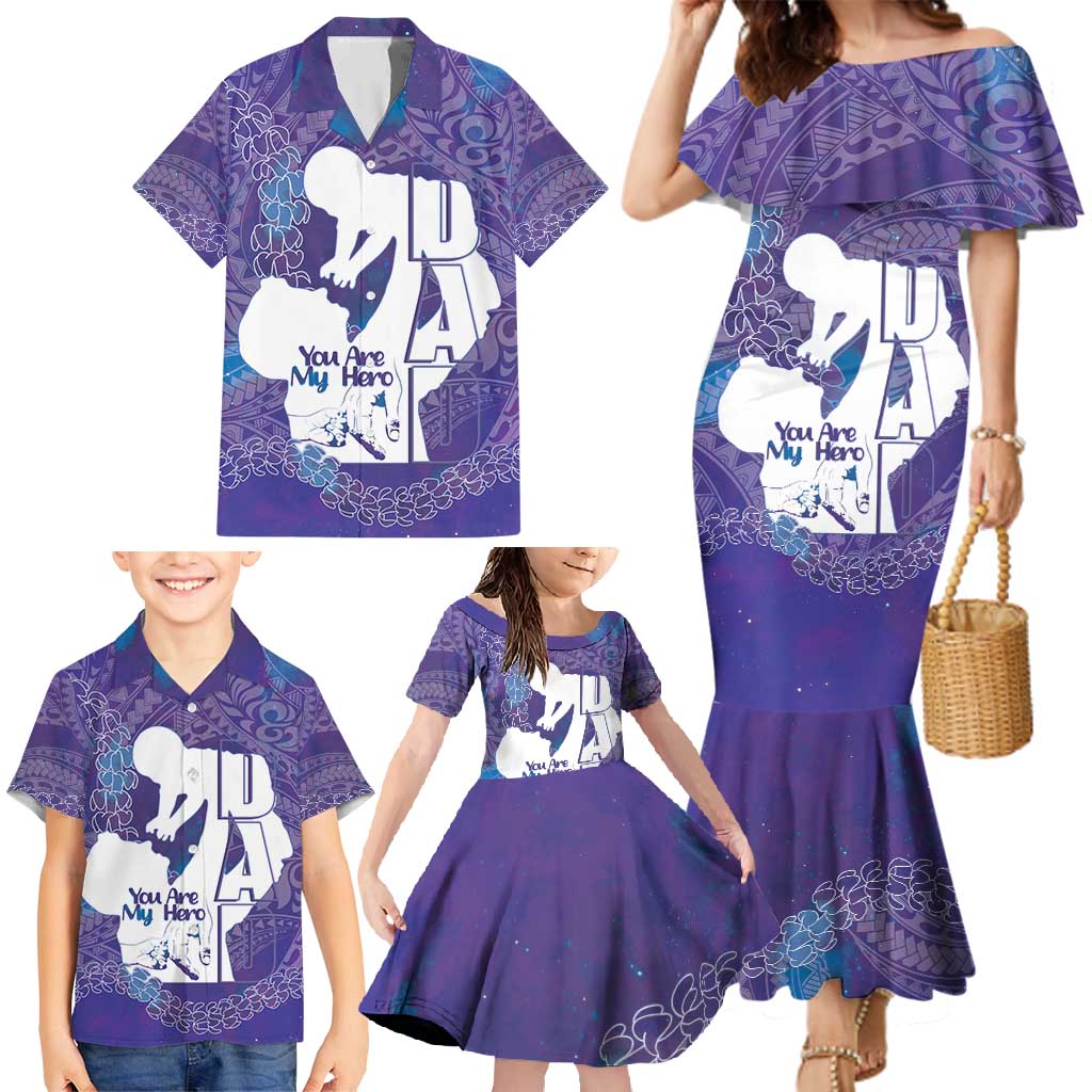 Purple Polynesia Father's Day Family Matching Mermaid Dress and Hawaiian Shirt Dad You Are My Hero