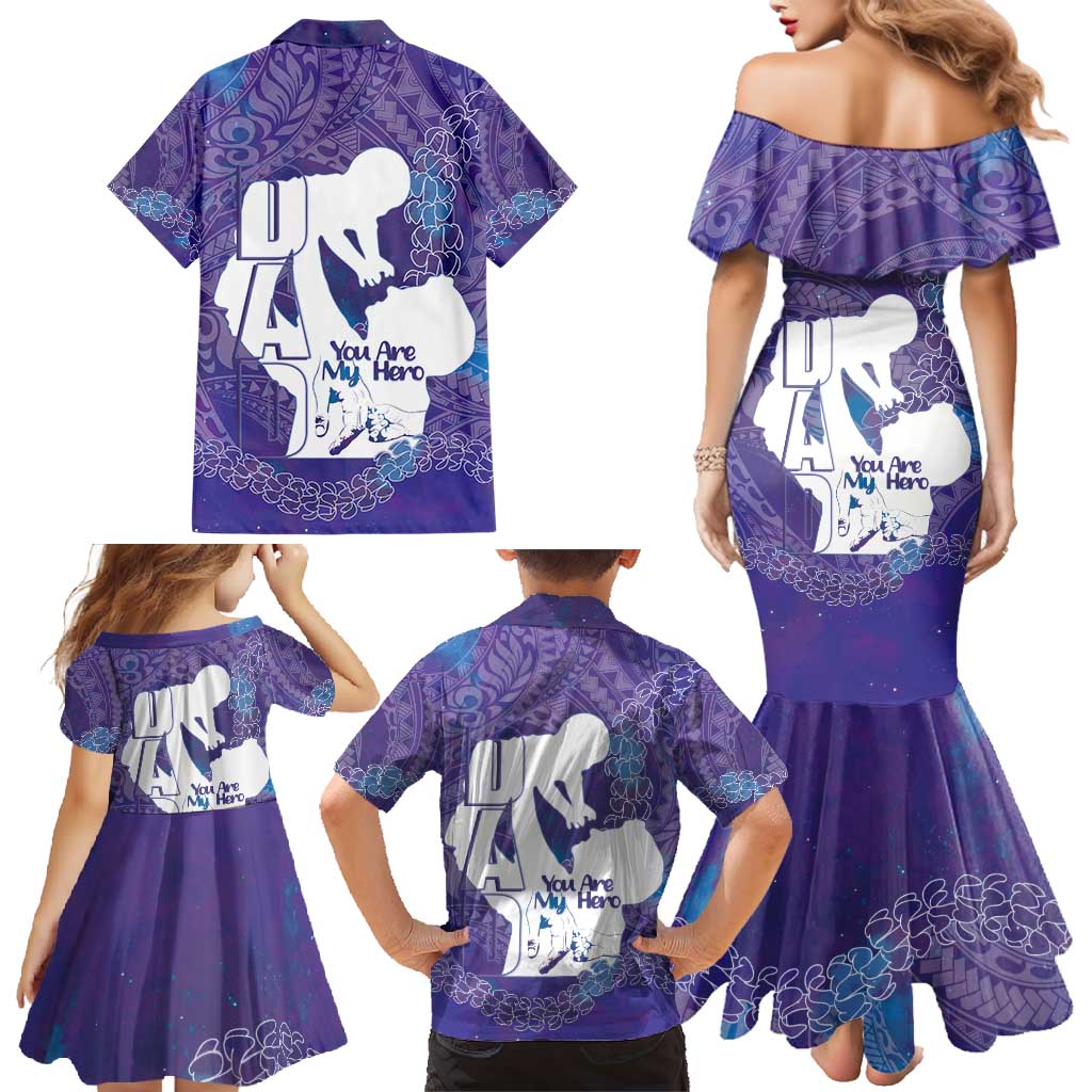 Purple Polynesia Father's Day Family Matching Mermaid Dress and Hawaiian Shirt Dad You Are My Hero