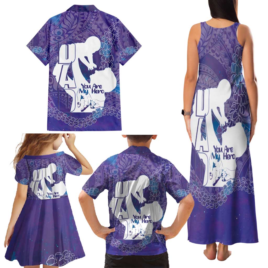 Purple Polynesia Father's Day Family Matching Tank Maxi Dress and Hawaiian Shirt Dad You Are My Hero