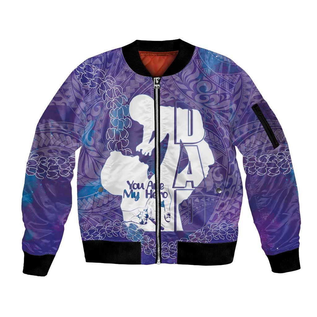 Purple Polynesia Father's Day Sleeve Zip Bomber Jacket Dad You Are My Hero