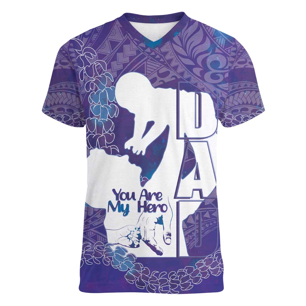 Purple Polynesia Father's Day Women V-Neck T-Shirt Dad You Are My Hero