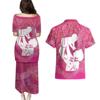 Pink Polynesia Father's Day Couples Matching Puletasi and Hawaiian Shirt Dad You Are My Hero
