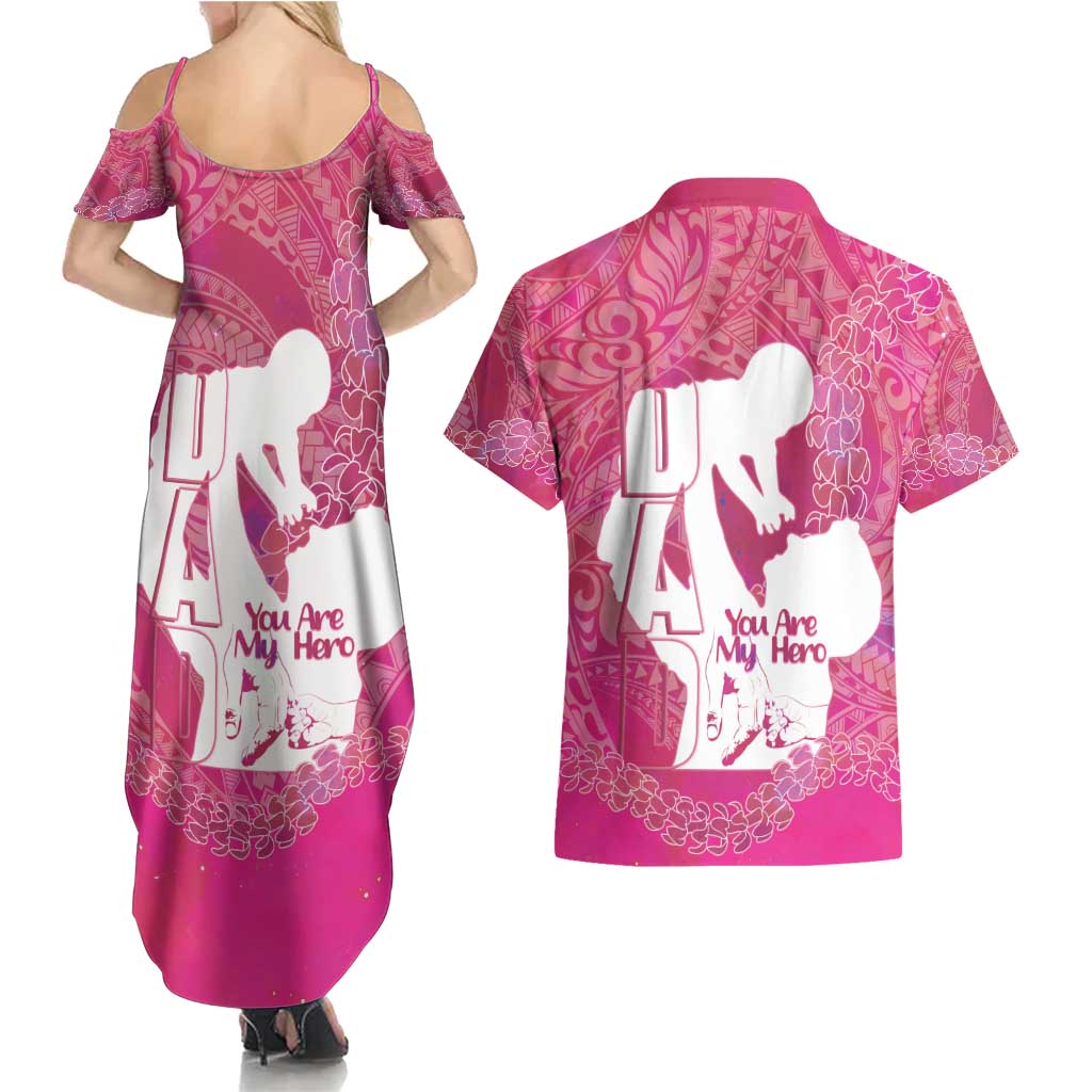 Pink Polynesia Father's Day Couples Matching Summer Maxi Dress and Hawaiian Shirt Dad You Are My Hero
