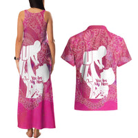 Pink Polynesia Father's Day Couples Matching Tank Maxi Dress and Hawaiian Shirt Dad You Are My Hero
