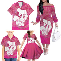 Pink Polynesia Father's Day Family Matching Off The Shoulder Long Sleeve Dress and Hawaiian Shirt Dad You Are My Hero