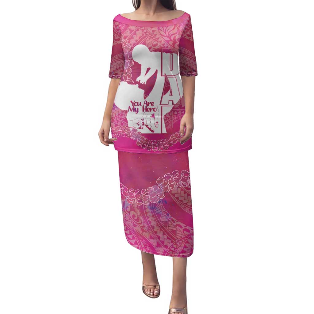 Pink Polynesia Father's Day Family Matching Puletasi and Hawaiian Shirt Dad You Are My Hero