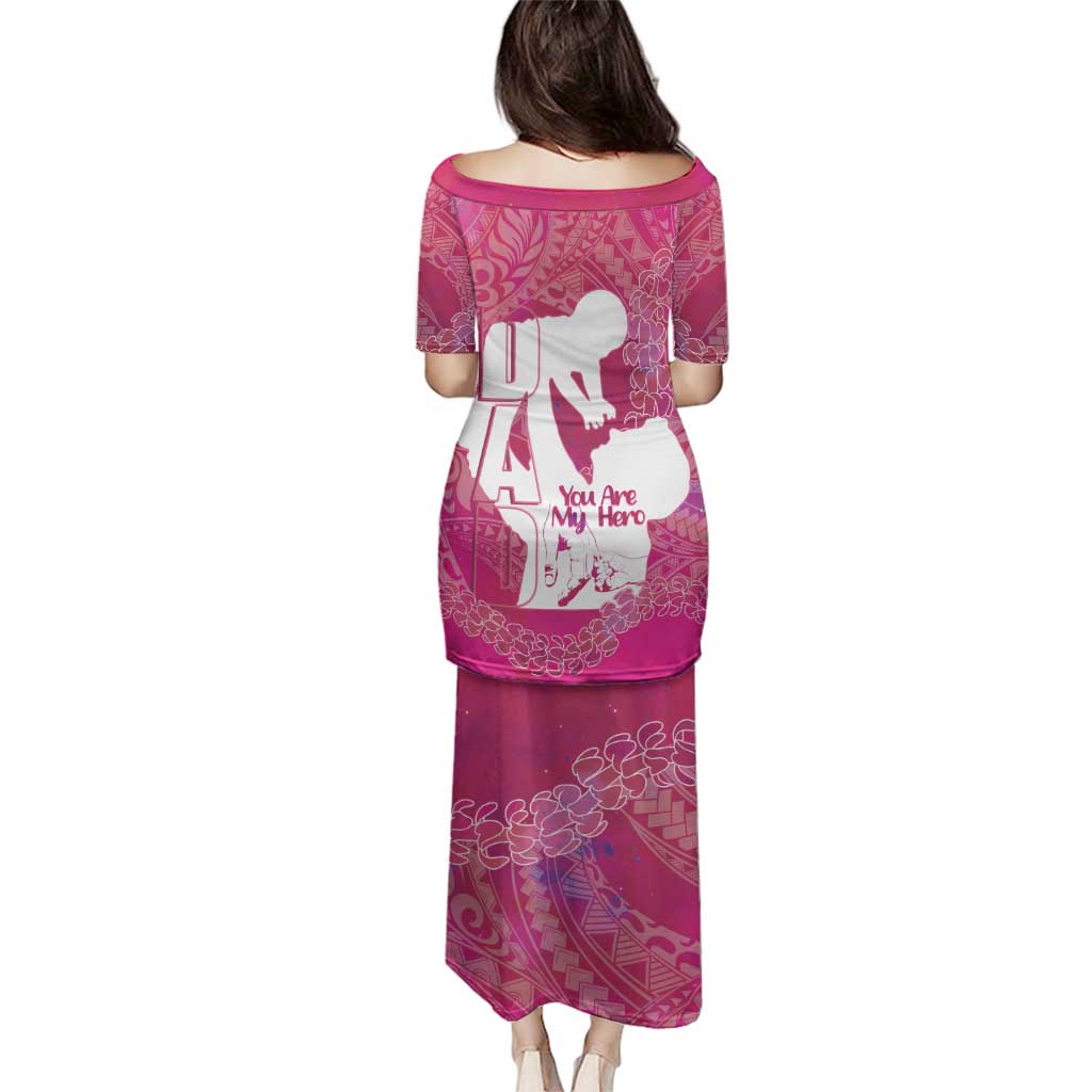 Pink Polynesia Father's Day Family Matching Puletasi and Hawaiian Shirt Dad You Are My Hero