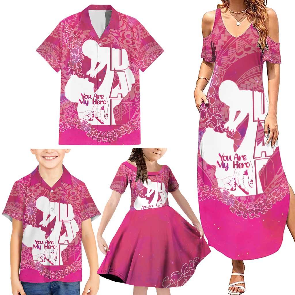 Pink Polynesia Father's Day Family Matching Summer Maxi Dress and Hawaiian Shirt Dad You Are My Hero