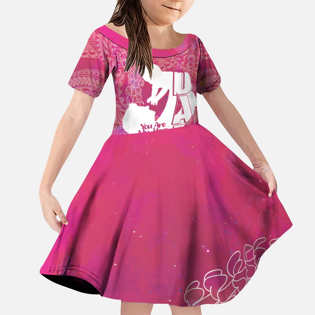 Pink Polynesia Father's Day Kid Short Sleeve Dress Dad You Are My Hero