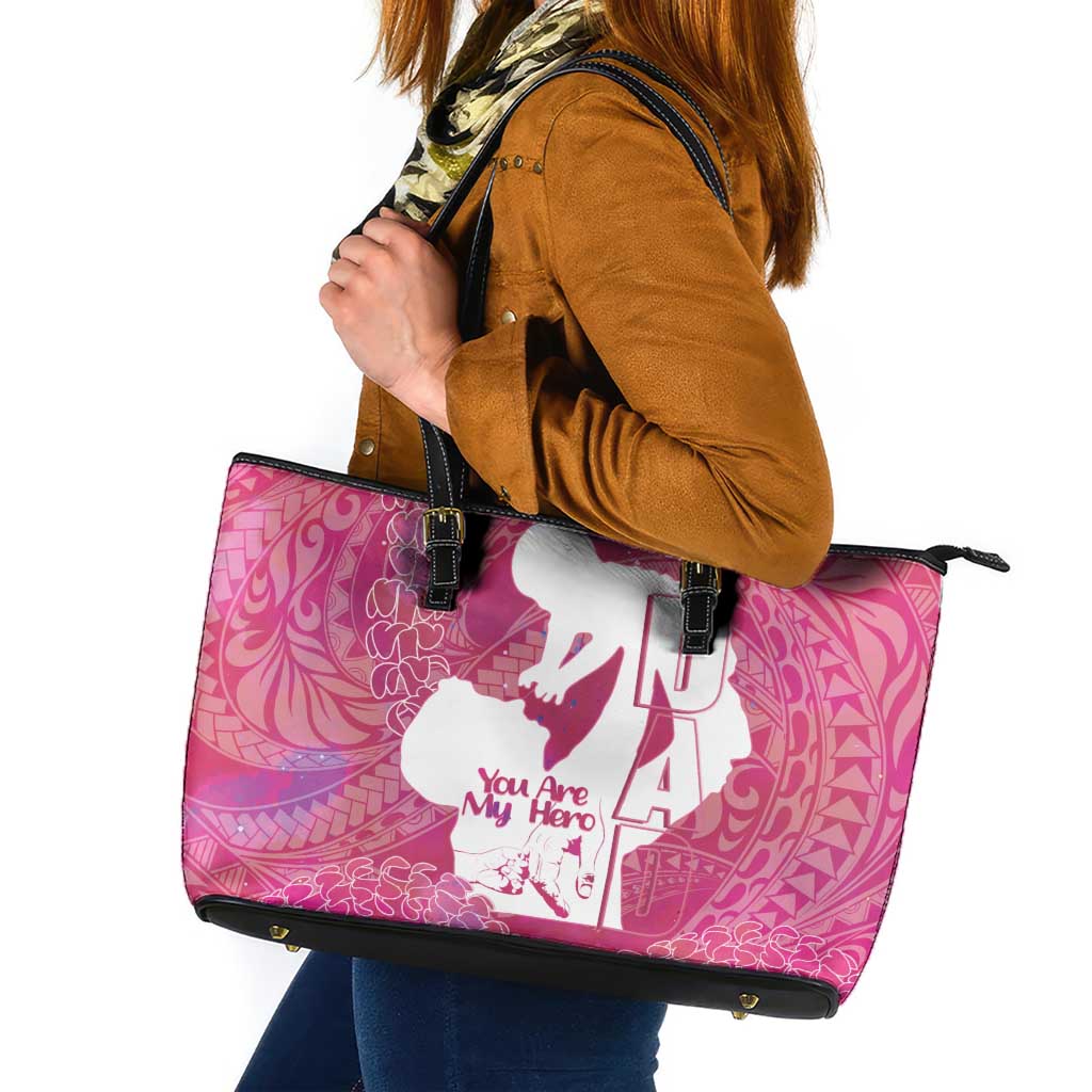 Pink Polynesia Father's Day Leather Tote Bag Dad You Are My Hero