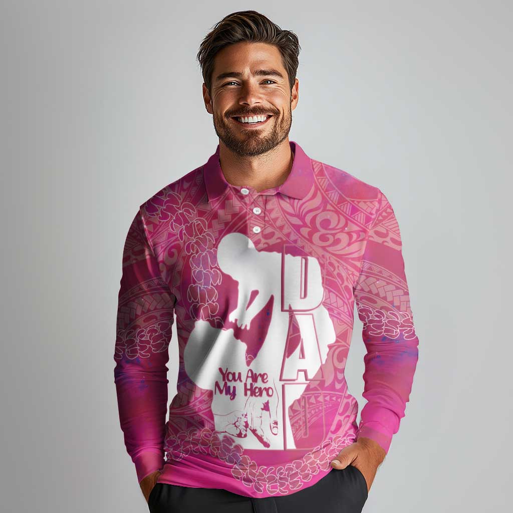 Pink Polynesia Father's Day Long Sleeve Polo Shirt Dad You Are My Hero LT14 - Polynesian Pride