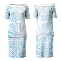 Blue New Zealand Puhoro Maori Tattoo Couples Matching Puletasi and Hawaiian Shirt LT14 - Polynesian Pride