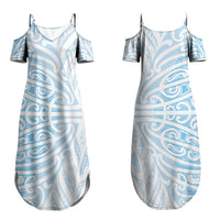 Blue New Zealand Puhoro Maori Tattoo Couples Matching Summer Maxi Dress and Long Sleeve Button Shirt LT14 - Polynesian Pride