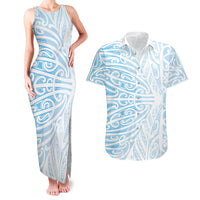 Blue New Zealand Puhoro Maori Tattoo Couples Matching Tank Maxi Dress and Hawaiian Shirt LT14 Blue - Polynesian Pride