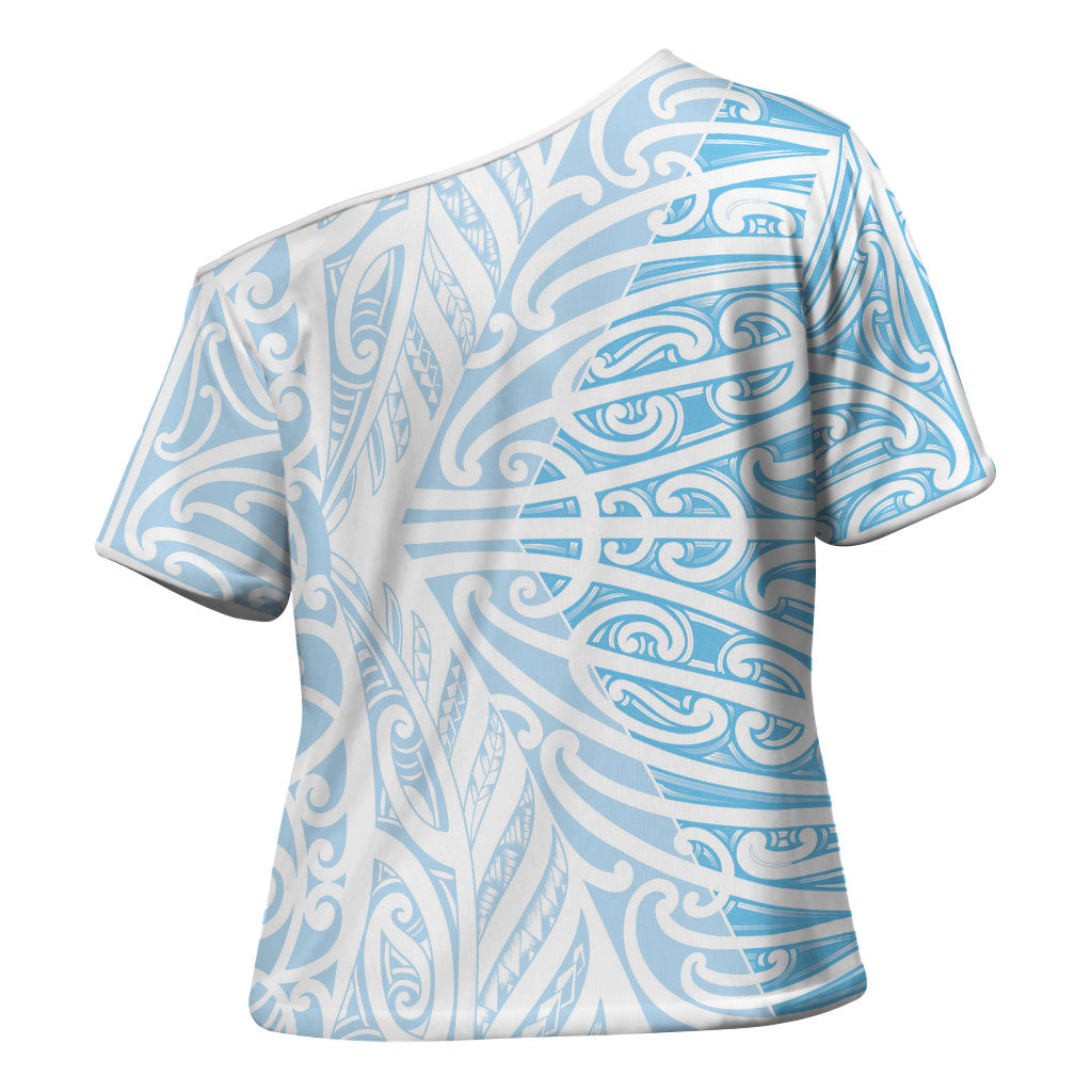 Blue New Zealand Puhoro Maori Tattoo Cross Shoulder Shirt LT14 - Polynesian Pride