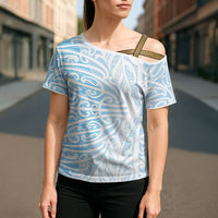 Blue New Zealand Puhoro Maori Tattoo Cross Shoulder Shirt LT14 - Polynesian Pride