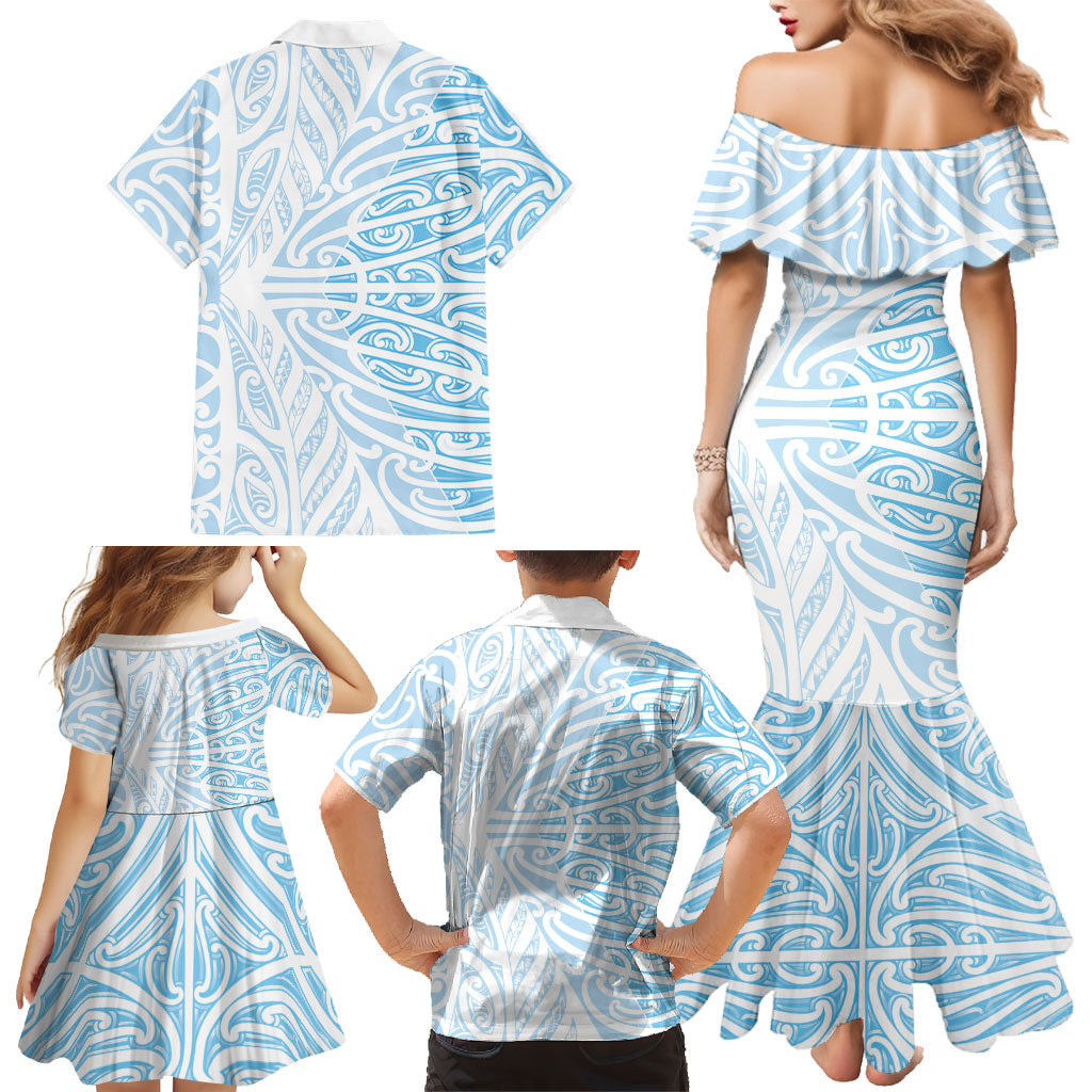 Blue New Zealand Puhoro Maori Tattoo Family Matching Mermaid Dress and Hawaiian Shirt LT14 - Polynesian Pride
