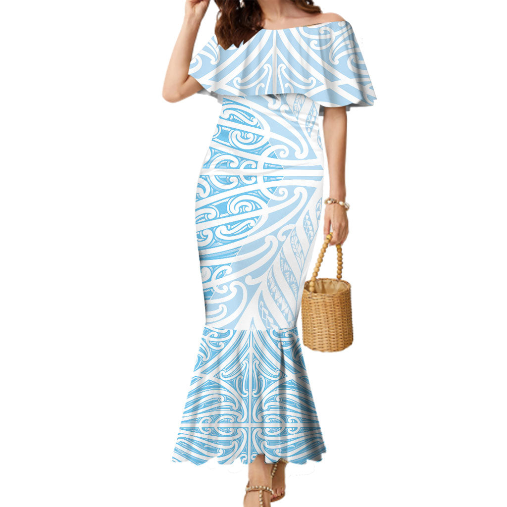Blue New Zealand Puhoro Maori Tattoo Family Matching Mermaid Dress and Hawaiian Shirt LT14 Mom's Dress Blue - Polynesian Pride