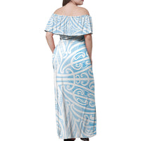 Blue New Zealand Puhoro Maori Tattoo Family Matching Off Shoulder Maxi Dress and Hawaiian Shirt LT14 - Polynesian Pride