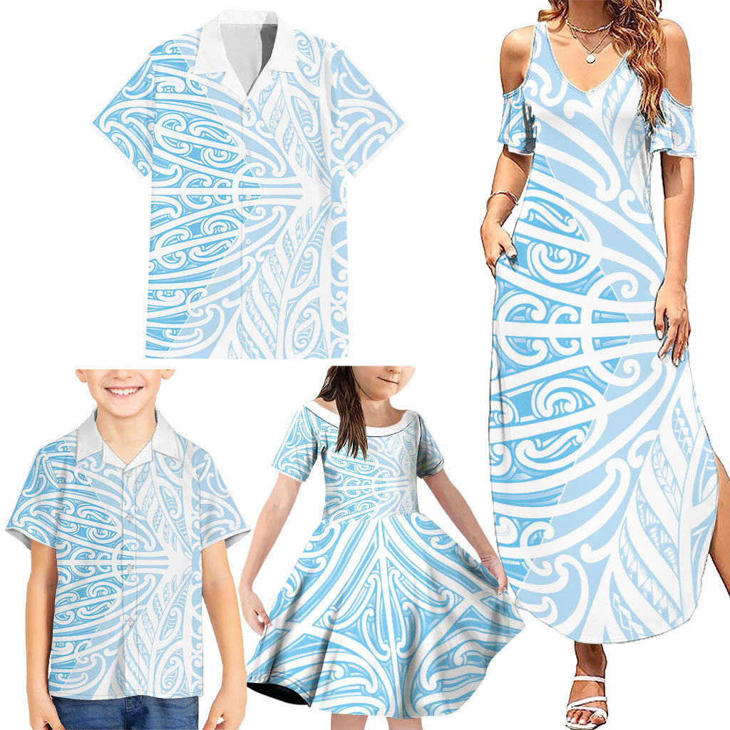 Blue New Zealand Puhoro Maori Tattoo Family Matching Summer Maxi Dress and Hawaiian Shirt LT14 - Polynesian Pride