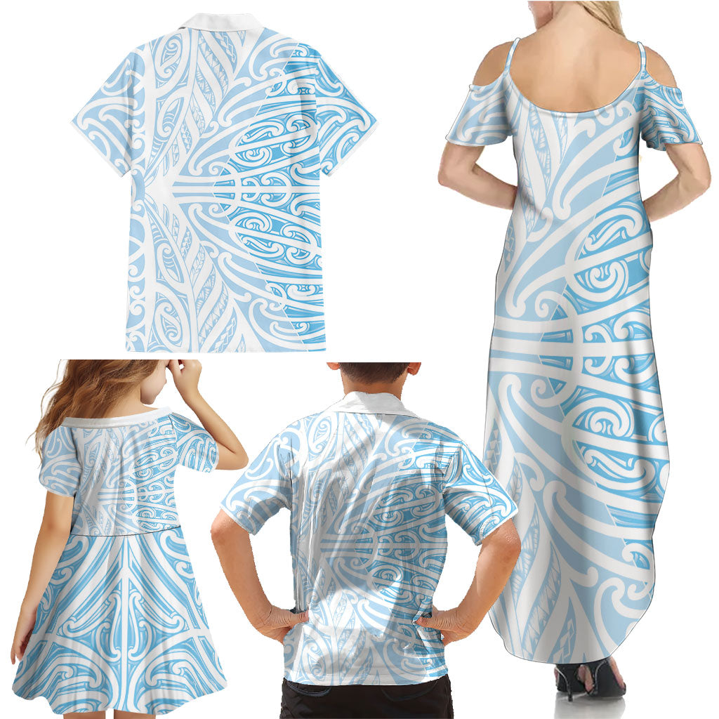 Blue New Zealand Puhoro Maori Tattoo Family Matching Summer Maxi Dress and Hawaiian Shirt LT14 - Polynesian Pride