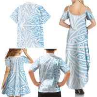 Blue New Zealand Puhoro Maori Tattoo Family Matching Summer Maxi Dress and Hawaiian Shirt LT14 - Polynesian Pride