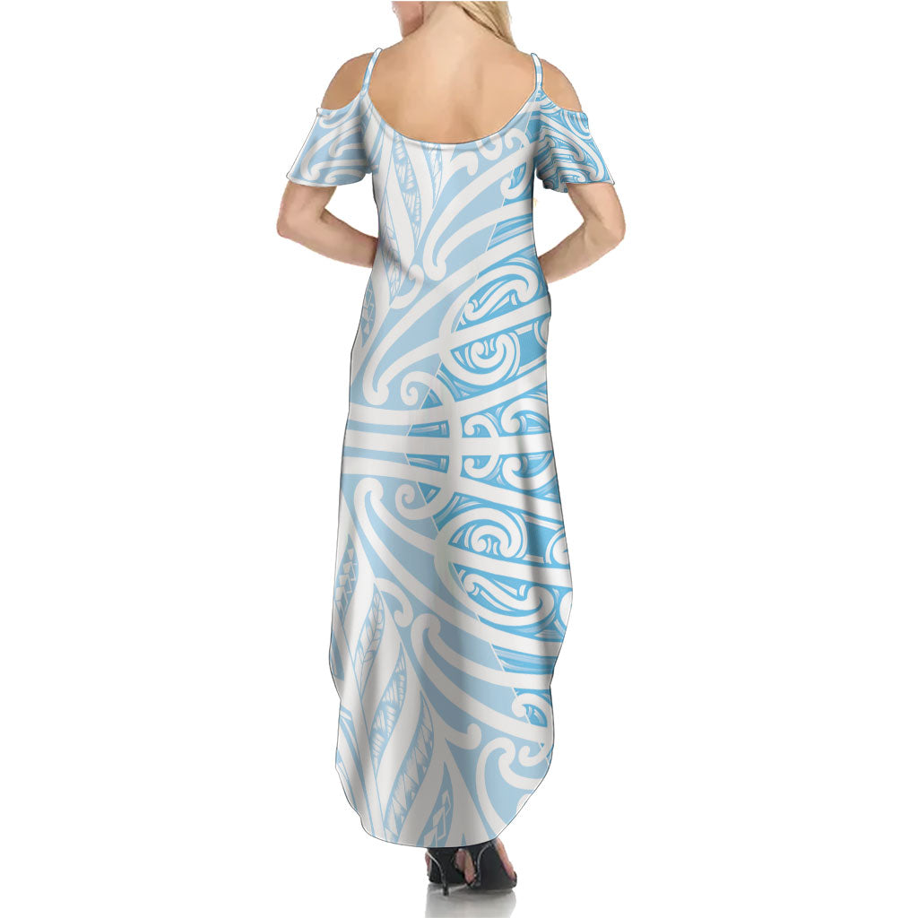 Blue New Zealand Puhoro Maori Tattoo Family Matching Summer Maxi Dress and Hawaiian Shirt LT14 - Polynesian Pride