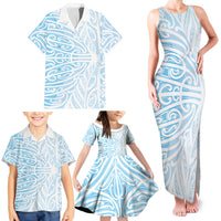 Blue New Zealand Puhoro Maori Tattoo Family Matching Tank Maxi Dress and Hawaiian Shirt LT14 - Polynesian Pride