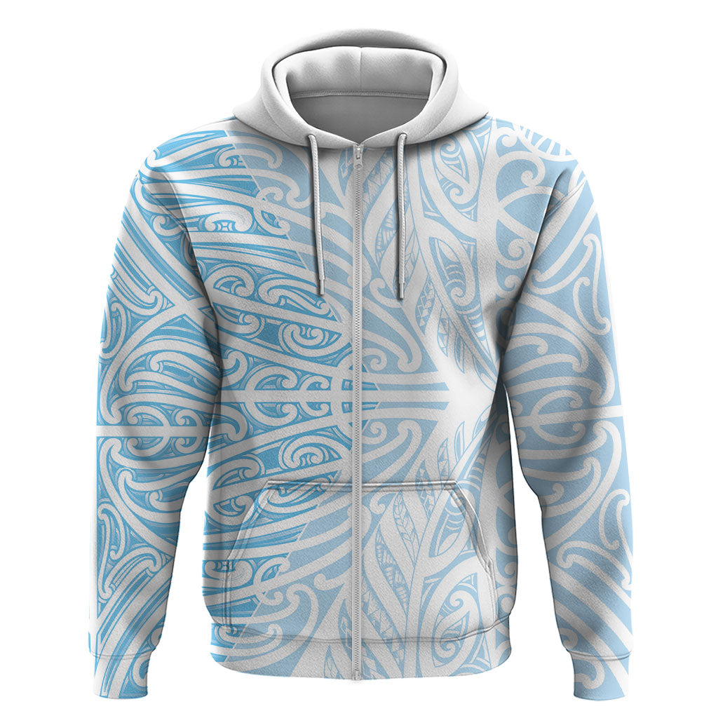 Blue New Zealand Puhoro Maori Tattoo Hoodie LT14 Zip Hoodie Blue - Polynesian Pride