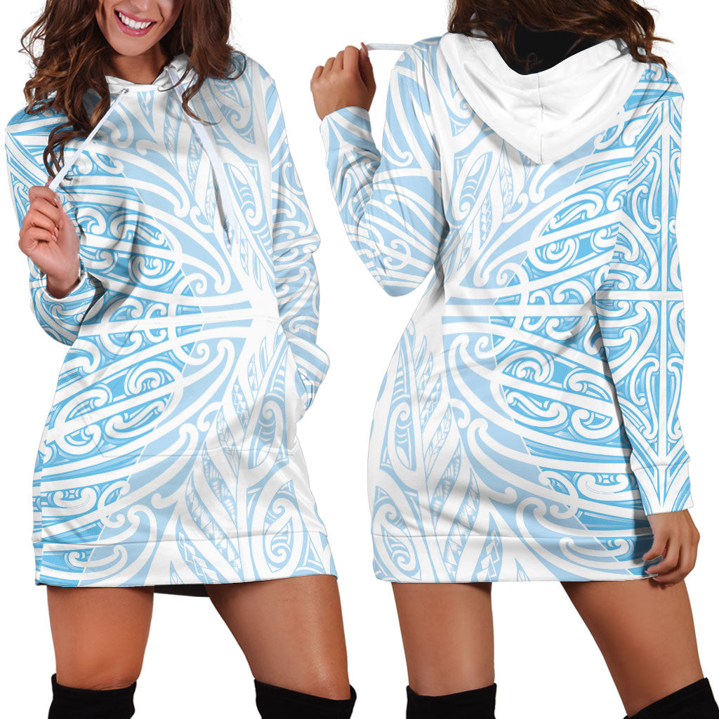 Blue New Zealand Puhoro Maori Tattoo Hoodie Dress LT14 - Polynesian Pride