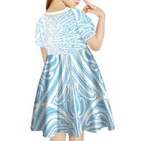 Blue New Zealand Puhoro Maori Tattoo Kid Short Sleeve Dress LT14 - Polynesian Pride