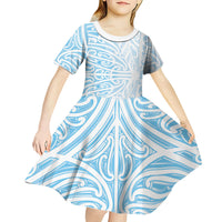 Blue New Zealand Puhoro Maori Tattoo Kid Short Sleeve Dress LT14 - Polynesian Pride