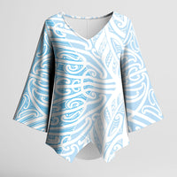 Blue New Zealand Puhoro Maori Tattoo Kimono Sleeve Blouse LT14 Female Blue - Polynesian Pride