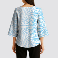Blue New Zealand Puhoro Maori Tattoo Kimono Sleeve Blouse LT14 - Polynesian Pride