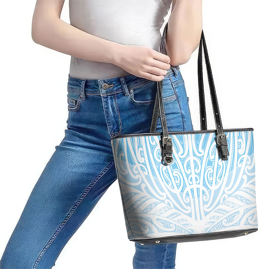 Blue New Zealand Puhoro Maori Tattoo Leather Tote Bag LT14 - Polynesian Pride
