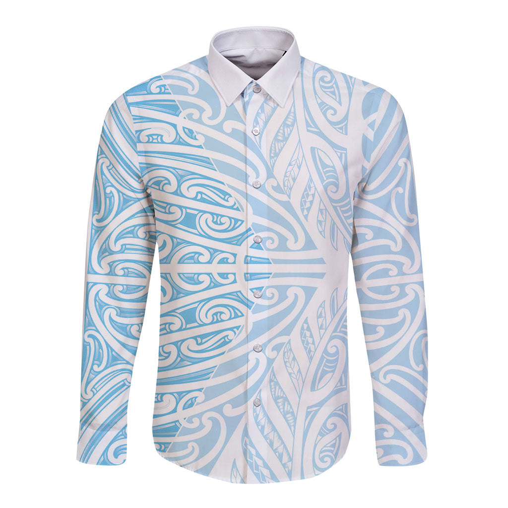 Blue New Zealand Puhoro Maori Tattoo Long Sleeve Button Shirt LT14 Unisex Blue - Polynesian Pride