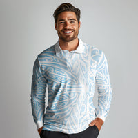 Blue New Zealand Puhoro Maori Tattoo Long Sleeve Polo Shirt LT14 - Polynesian Pride
