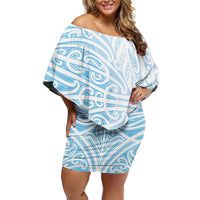 Blue New Zealand Puhoro Maori Tattoo Off Shoulder Short Dress LT14 Women Blue - Polynesian Pride