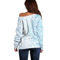 Blue New Zealand Puhoro Maori Tattoo Off Shoulder Sweater LT14 - Polynesian Pride